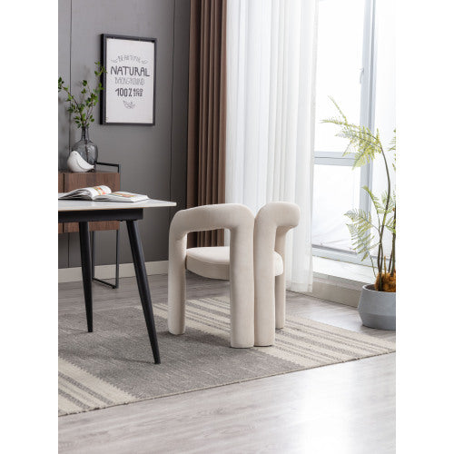Velvet Upholstered Barrel Dining Armchairs, Set of 2, Beige
