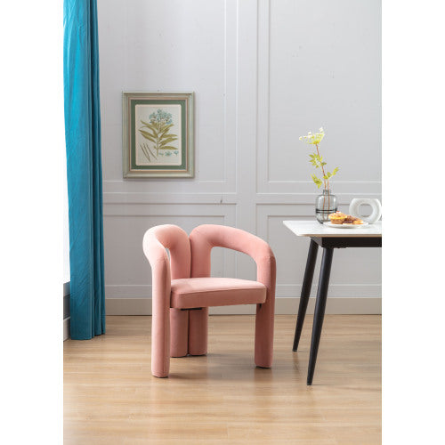 Velvet Upholstered Barrel Dining Armchairs, Set of 2, Pink