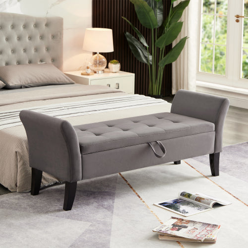 51.5inch  Bed Bench with Storage Grey Velvet