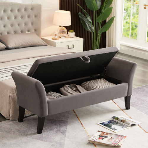 51.5inch  Bed Bench with Storage Grey Velvet