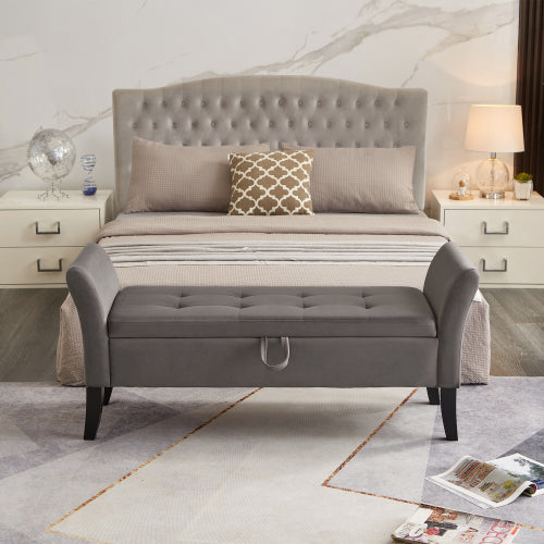 51.5inch  Bed Bench with Storage Grey Velvet