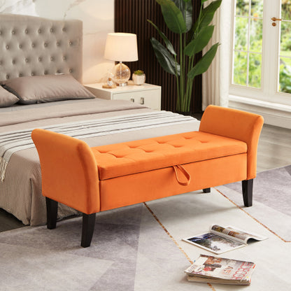 51.5inch  Bed Bench with Storage Orange Velvet