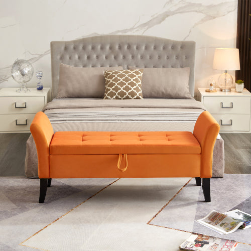 51.5inch  Bed Bench with Storage Orange Velvet
