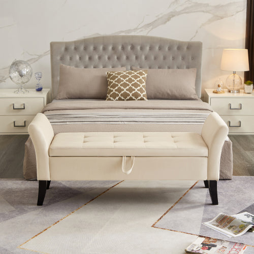 51.5inch  Bed Bench with Storage Beige Velvet