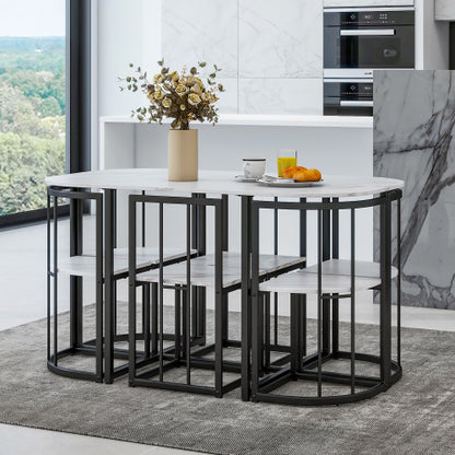 7-Piece Black & White Faux Marble Dining Set, 53.5inch  Table & 6 Chairs