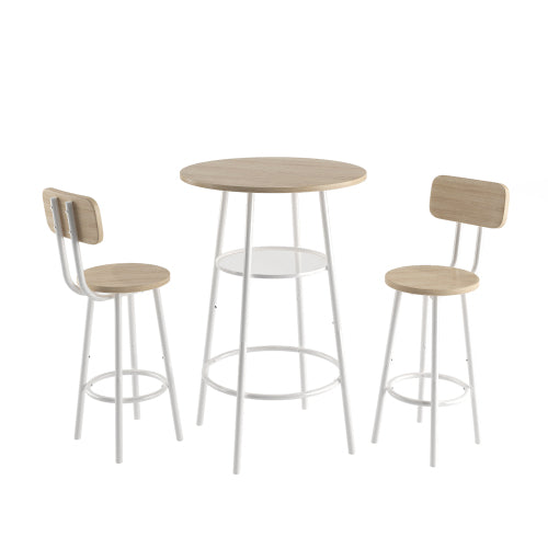 Bar Table Set with 2 Bar stools PU Soft seat with backrest, Grey, 23.62inch  W x 23.62inch  D x 35.43inch  H