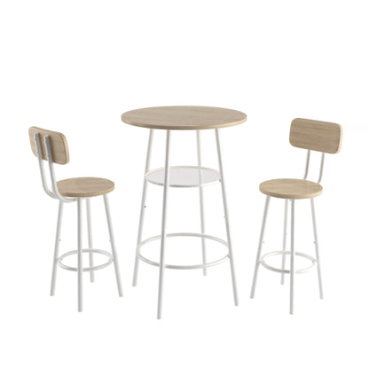 Bar Table Set with 2 Bar stools PU Soft seat with backrest, Grey, 23.62inch  W x 23.62inch  D x 35.43inch  H