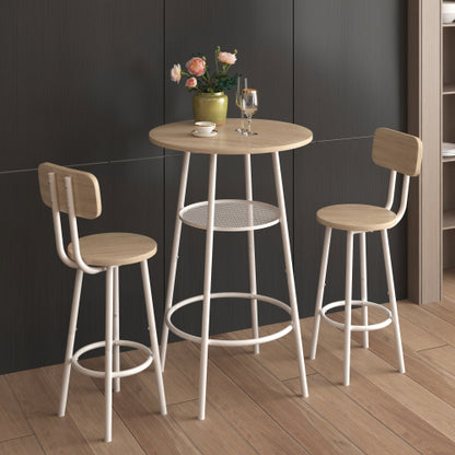 Bar Table Set with 2 Bar stools PU Soft seat with backrest, Grey, 23.62inch  W x 23.62inch  D x 35.43inch  H