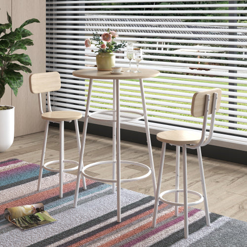 Bar Table Set with 2 Bar stools PU Soft seat with backrest, Grey, 23.62inch  W x 23.62inch  D x 35.43inch  H
