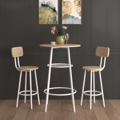 Bar Table Set with 2 Bar stools PU Soft seat with backrest, Grey, 23.62inch  W x 23.62inch  D x 35.43inch  H
