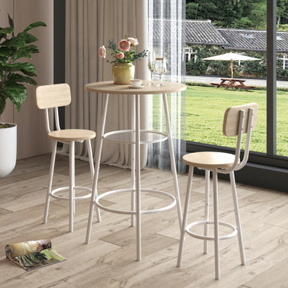 Bar Table Set with 2 Bar stools PU Soft seat with backrest, Grey, 23.62inch  W x 23.62inch  D x 35.43inch  H