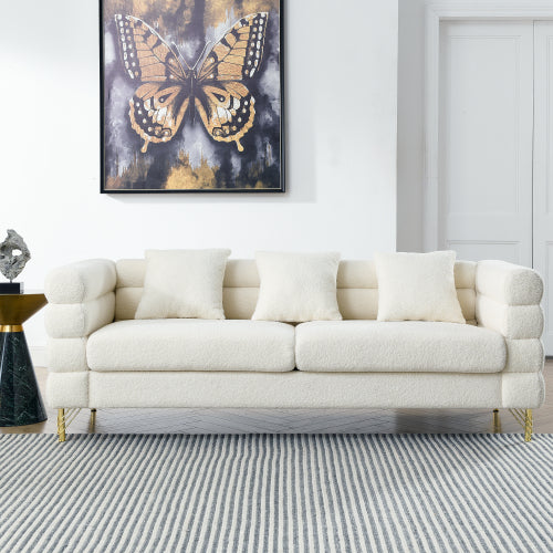 81 inch  White Teddy Ivory 3-Seater Streamline Modern Sectional Sofa,3 Pillows