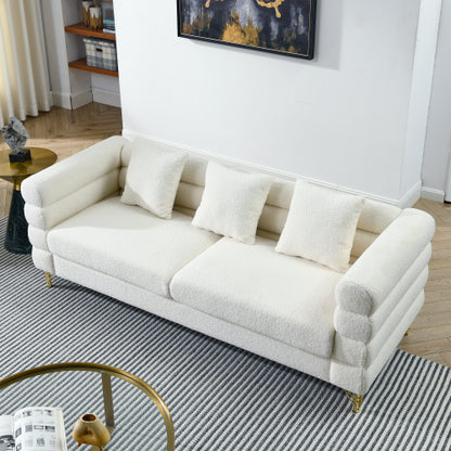 81 inch  White Teddy Ivory 3-Seater Streamline Modern Sectional Sofa,3 Pillows