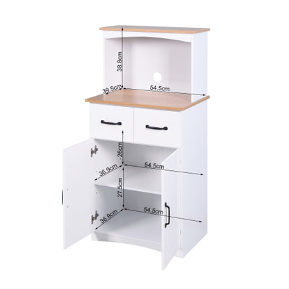 White Kitchen Pantry Cabinet with Microwave Shelf Drawer and Adjustable Storage