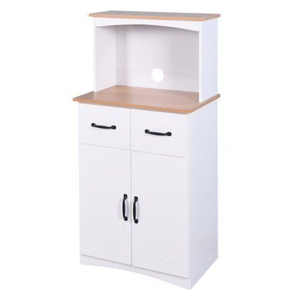 White Kitchen Pantry Cabinet with Microwave Shelf Drawer and Adjustable Storage