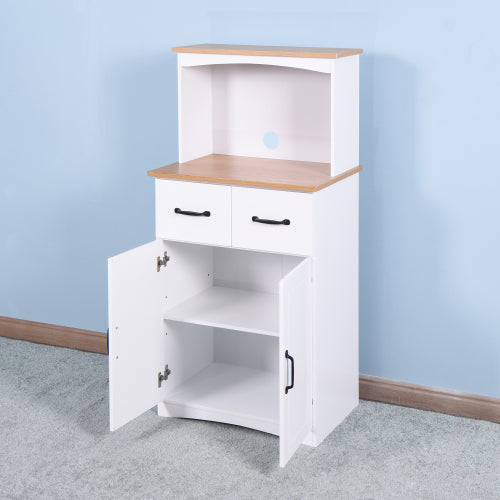 White Kitchen Pantry Cabinet with Microwave Shelf Drawer and Adjustable Storage