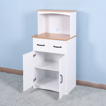 White Kitchen Pantry Cabinet with Microwave Shelf Drawer and Adjustable Storage