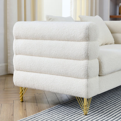 60Inch Oversized 2 Seater Sectional Sofa, Living Room Comfort Fabric Sectional Sofa-Deep Seating Sectional Sofa, Soft Sitting with 2 Pillows for Living Room, Bedroom White teddy(Ivory)