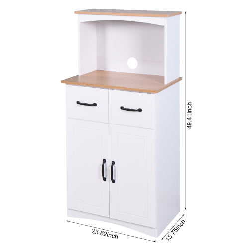 White Kitchen Pantry Cabinet with Microwave Shelf Drawer and Adjustable Storage