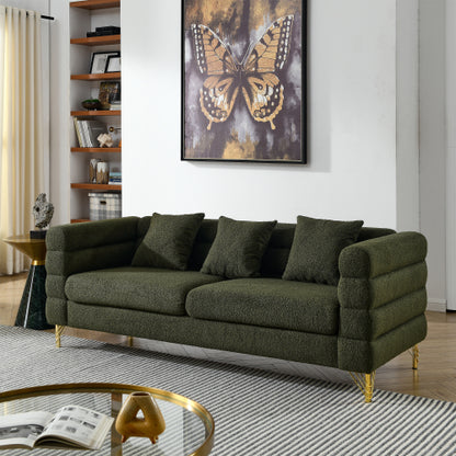 81 inch  Green Teddy 3-Seater Deep-Seat Sectional Sofa with 3 Lumbar Pillows