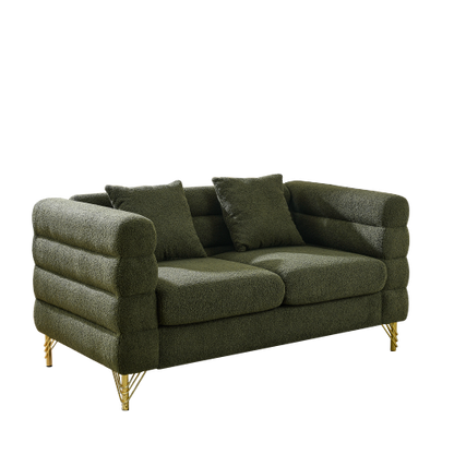 60-Inch Green Teddy-Fabric 2-Seater Modern Sectional Sofa with 2 Pillows
