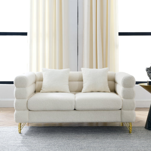 60Inch Oversized 2 Seater Sectional Sofa, Living Room Comfort Fabric Sectional Sofa-Deep Seating Sectional Sofa, Soft Sitting with 2 Pillows for Living Room, Bedroom White teddy(Ivory)