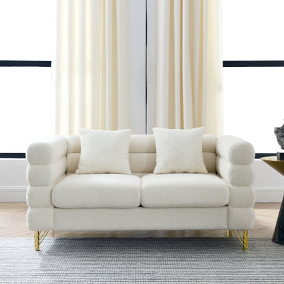 60Inch Oversized 2 Seater Sectional Sofa, Living Room Comfort Fabric Sectional Sofa-Deep Seating Sectional Sofa, Soft Sitting with 2 Pillows for Living Room, Bedroom White teddy(Ivory)