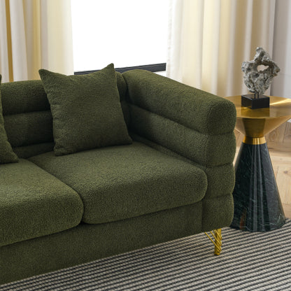 60-Inch Green Teddy-Fabric 2-Seater Modern Sectional Sofa with 2 Pillows
