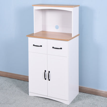 White Kitchen Pantry Cabinet with Microwave Shelf Drawer and Adjustable Storage