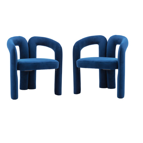 Set of 2 Navy Velvet Barrel Dining Armchairs, Contemporary Upholstered Accent Side Chairs, 250lbs Capacity