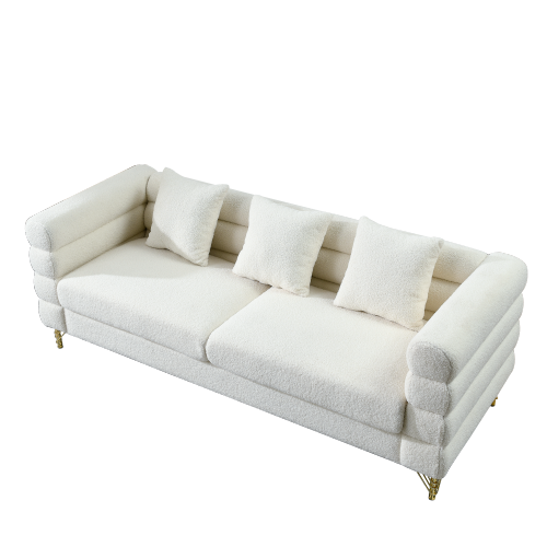 81 inch  White Teddy Ivory 3-Seater Streamline Modern Sectional Sofa,3 Pillows