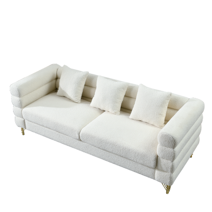 81 inch  White Teddy Ivory 3-Seater Streamline Modern Sectional Sofa,3 Pillows