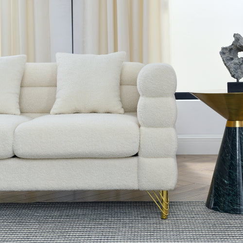 81 inch  White Teddy Ivory 3-Seater Streamline Modern Sectional Sofa,3 Pillows