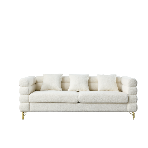 81 inch  White Teddy Ivory 3-Seater Streamline Modern Sectional Sofa,3 Pillows