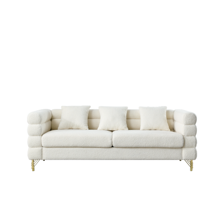 81 inch  White Teddy Ivory 3-Seater Streamline Modern Sectional Sofa,3 Pillows