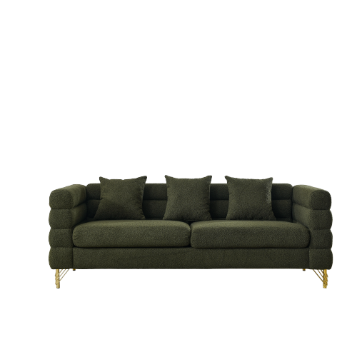 81 inch  Green Teddy 3-Seater Deep-Seat Sectional Sofa with 3 Lumbar Pillows