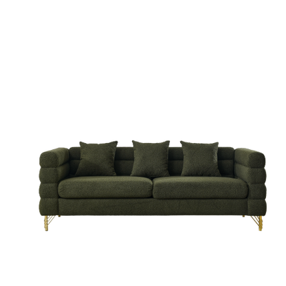 81 inch  Green Teddy 3-Seater Deep-Seat Sectional Sofa with 3 Lumbar Pillows