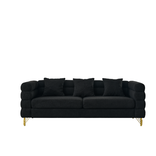 81 inch  Black Teddy 3-Seater Deep-Seat Sectional Sofa with 3 Lumbar Pillows