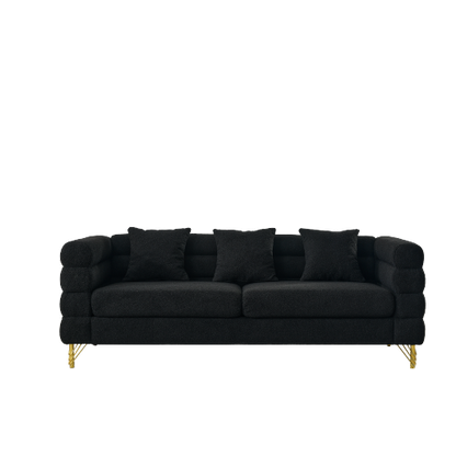 81 inch  Black Teddy 3-Seater Deep-Seat Sectional Sofa with 3 Lumbar Pillows