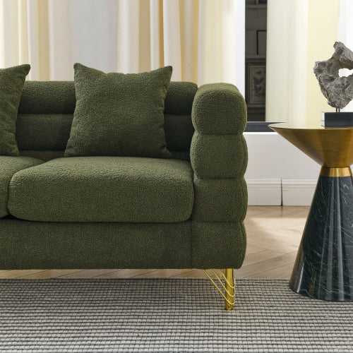 81 inch  Green Teddy 3-Seater Deep-Seat Sectional Sofa with 3 Lumbar Pillows