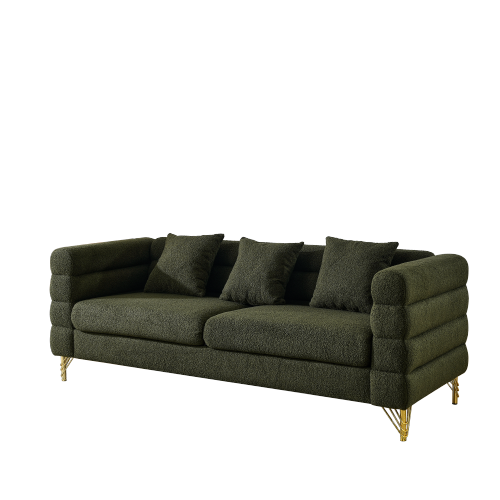 81 inch  Green Teddy 3-Seater Deep-Seat Sectional Sofa with 3 Lumbar Pillows