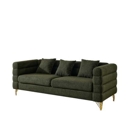 81 inch  Green Teddy 3-Seater Deep-Seat Sectional Sofa with 3 Lumbar Pillows