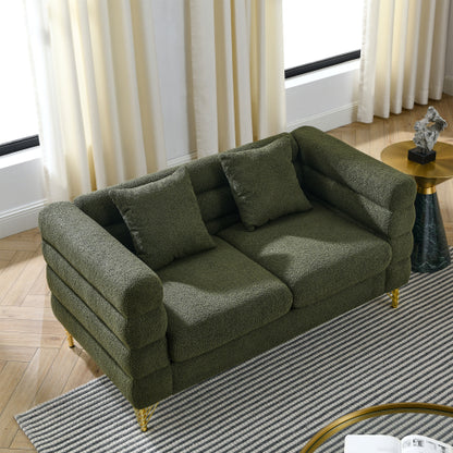 60-Inch Green Teddy-Fabric 2-Seater Modern Sectional Sofa with 2 Pillows