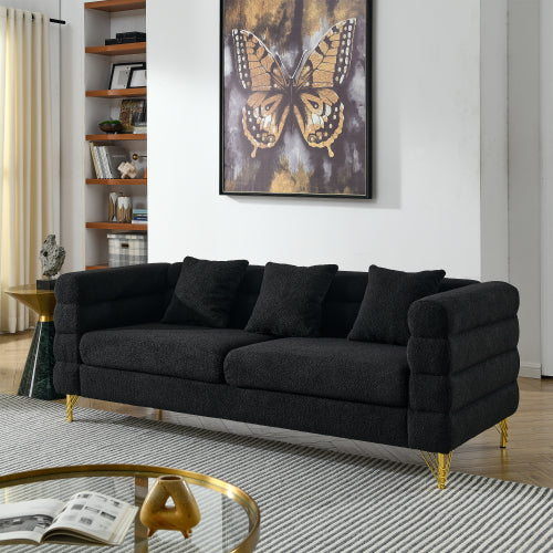 81 inch  Black Teddy 3-Seater Deep-Seat Sectional Sofa with 3 Lumbar Pillows