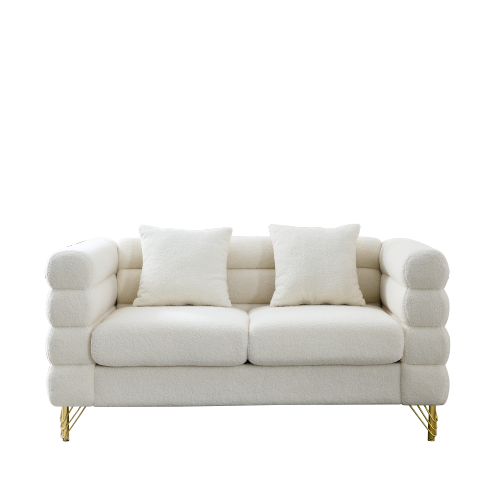 60Inch Oversized 2 Seater Sectional Sofa, Living Room Comfort Fabric Sectional Sofa-Deep Seating Sectional Sofa, Soft Sitting with 2 Pillows for Living Room, Bedroom White teddy(Ivory)