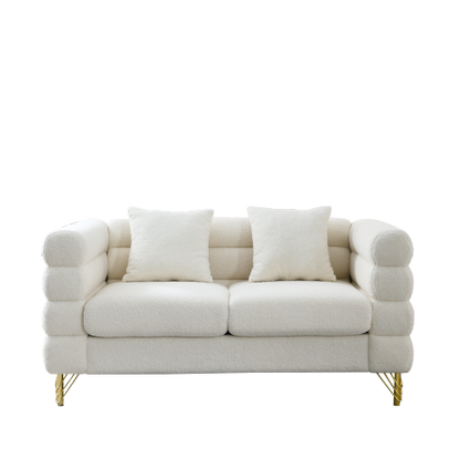 60Inch Oversized 2 Seater Sectional Sofa, Living Room Comfort Fabric Sectional Sofa-Deep Seating Sectional Sofa, Soft Sitting with 2 Pillows for Living Room, Bedroom White teddy(Ivory)