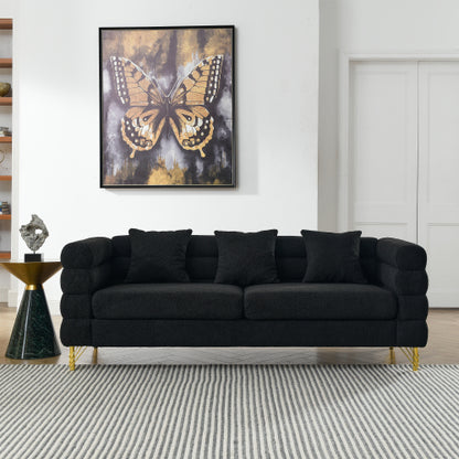 81 inch  Black Teddy 3-Seater Deep-Seat Sectional Sofa with 3 Lumbar Pillows