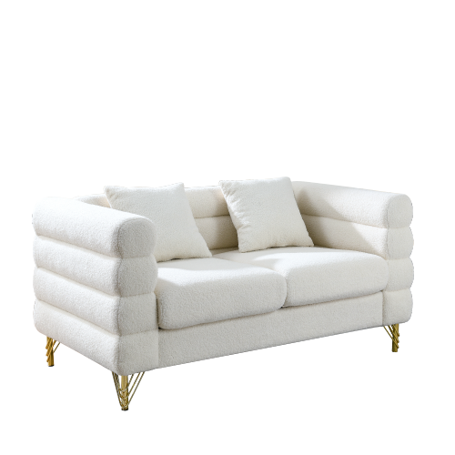 60Inch Oversized 2 Seater Sectional Sofa, Living Room Comfort Fabric Sectional Sofa-Deep Seating Sectional Sofa, Soft Sitting with 2 Pillows for Living Room, Bedroom White teddy(Ivory)