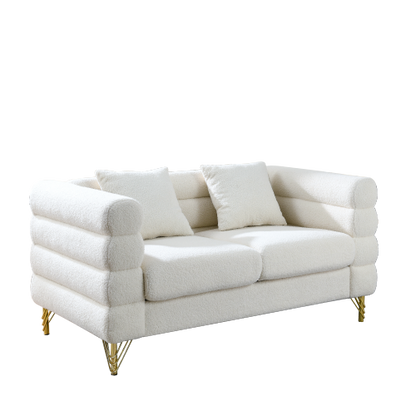 60Inch Oversized 2 Seater Sectional Sofa, Living Room Comfort Fabric Sectional Sofa-Deep Seating Sectional Sofa, Soft Sitting with 2 Pillows for Living Room, Bedroom White teddy(Ivory)