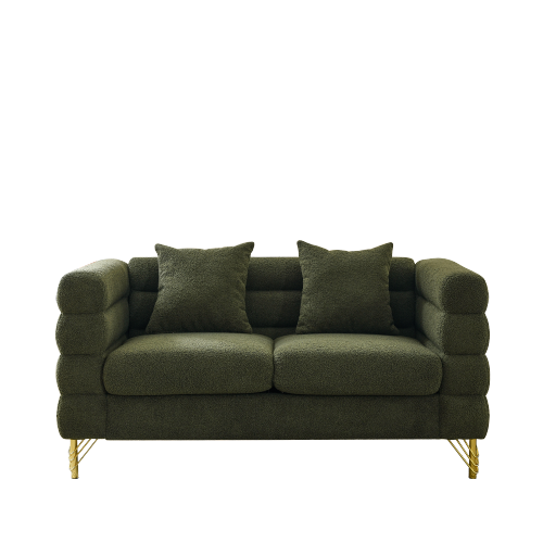 60-Inch Green Teddy-Fabric 2-Seater Modern Sectional Sofa with 2 Pillows